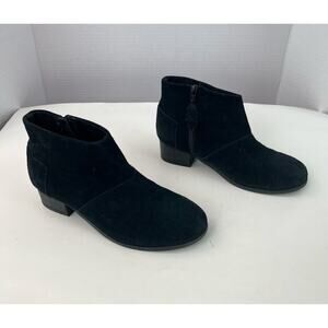 Toms Ankle Black Suede Low Heel Short Western Comfort Booties Size 6